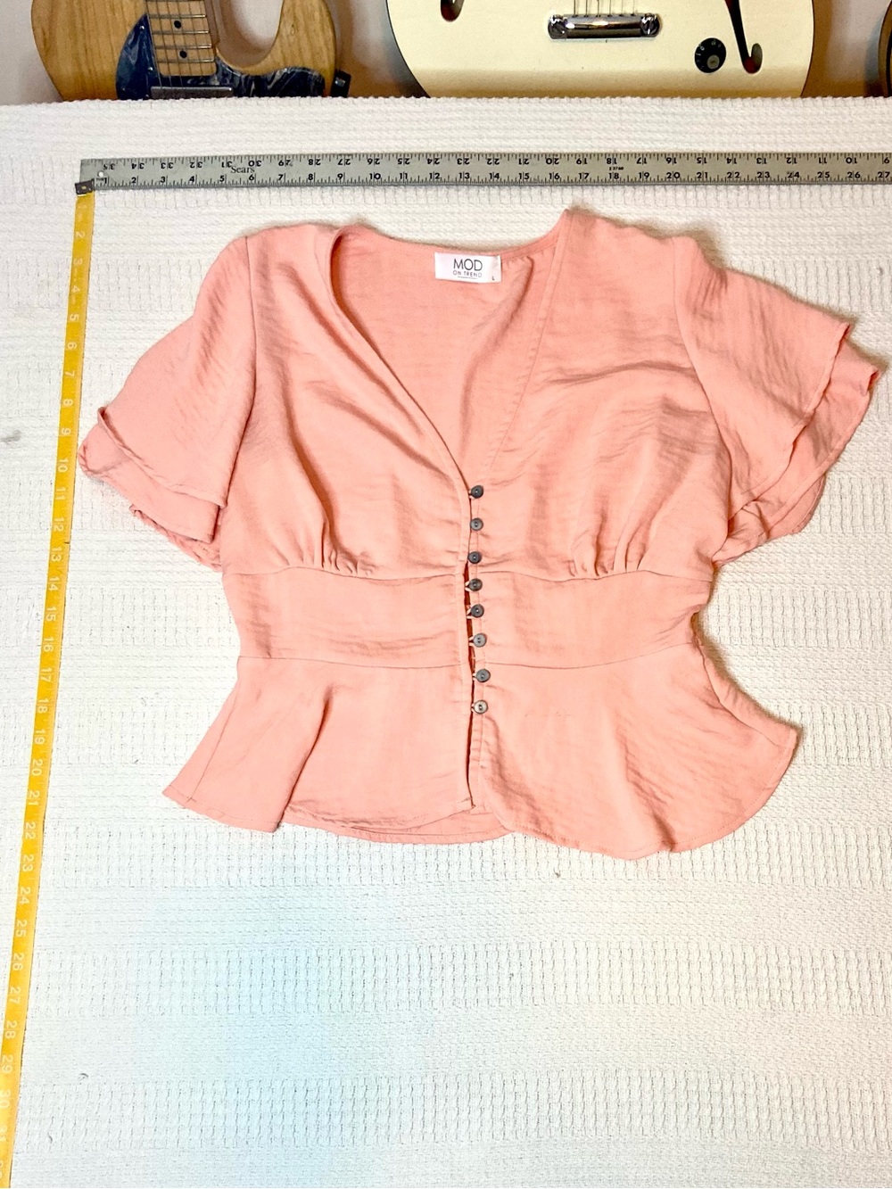 V-Neck Button Front Ruffle Blouse - Picture 5 of 5